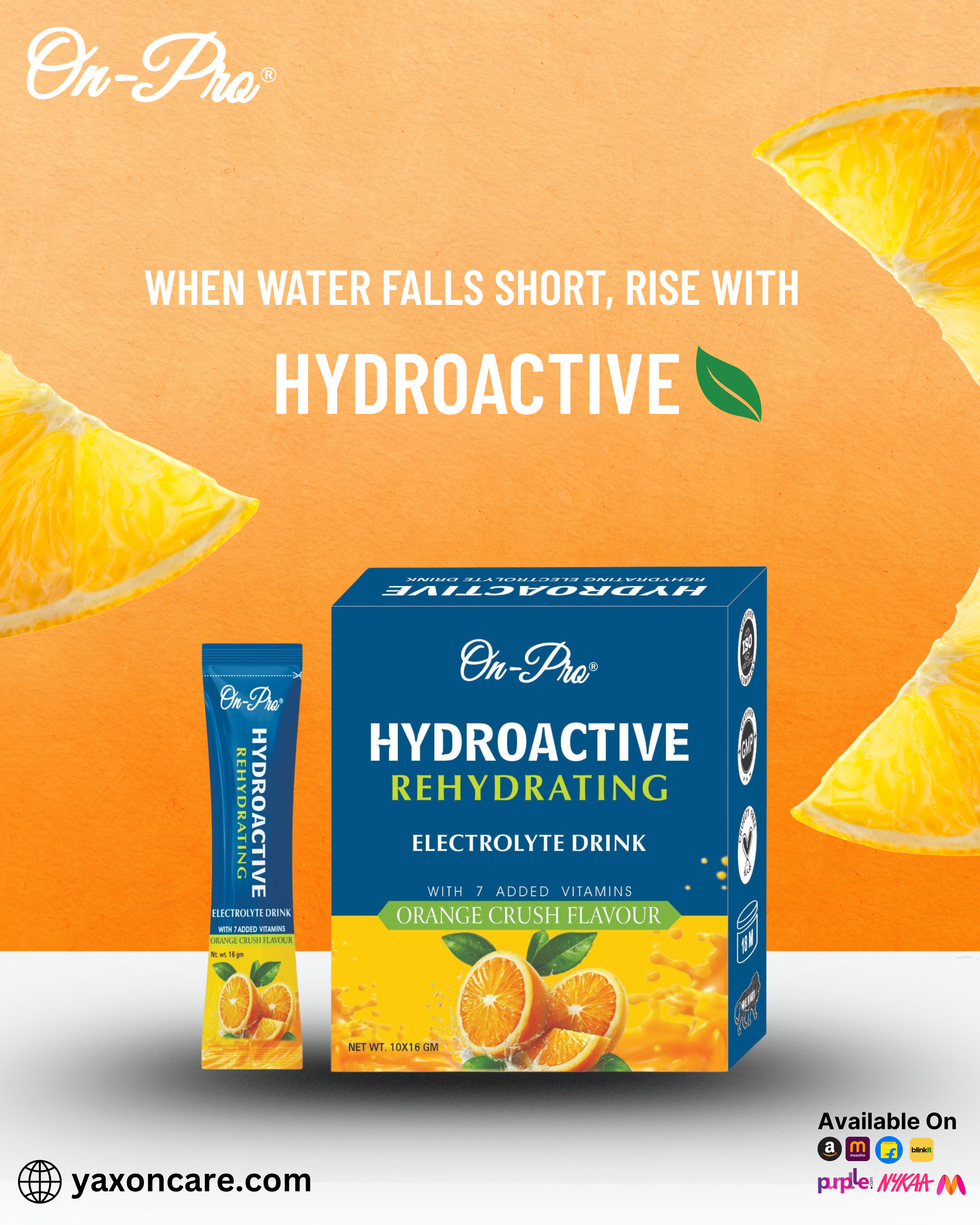 ON-PRO HYDROACTIVE REHYDRATING ELECTROLYTE DRINK ORANGE CRUSH FALVOUR